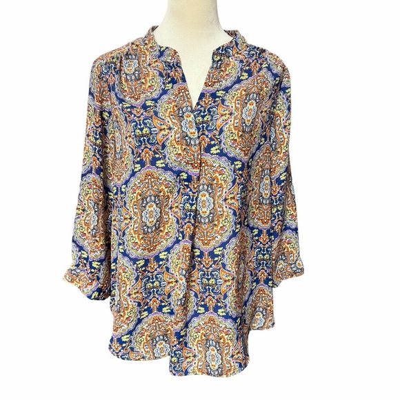 Antalia Femme Tops - Antalia Femme Elegant Paisley Women's Blouse - Blue and Orange